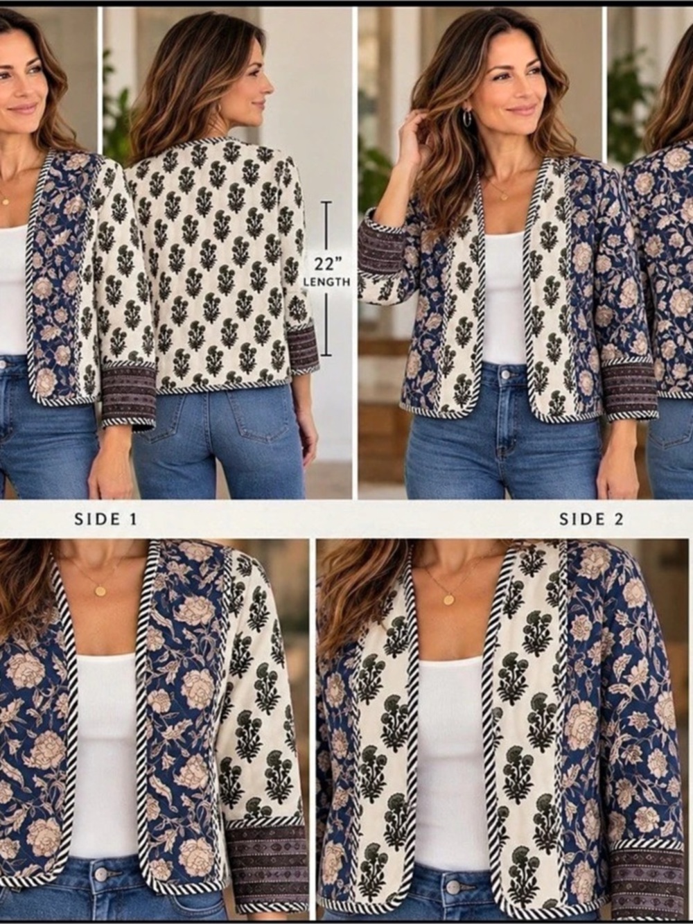 Floral Pattern Jacket in Blue & White